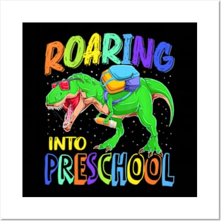 Roaring Into Preschool Dinosaur T Rex Back To School Boys Posters and Art